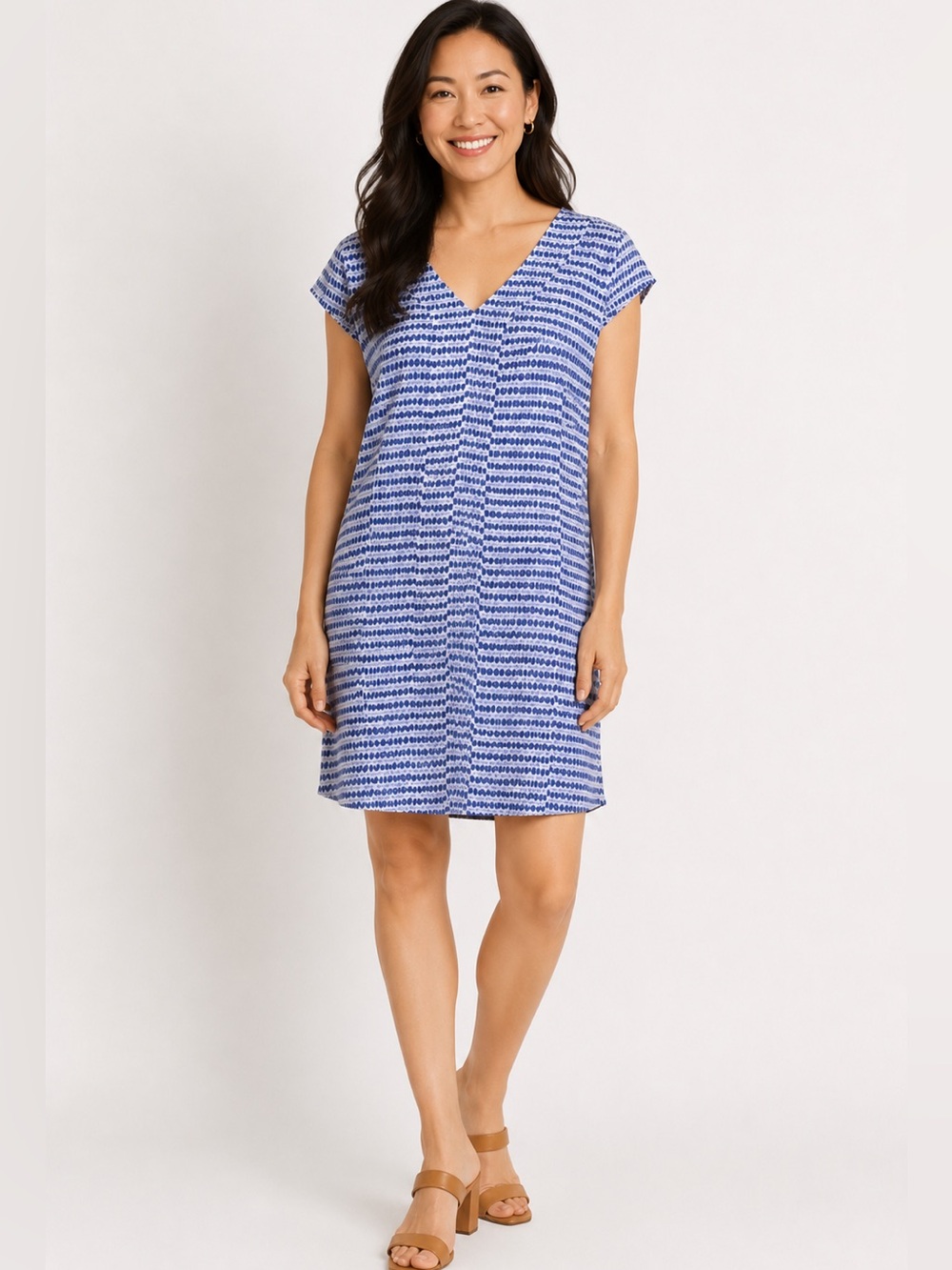 Tori Richard Honolulu Sz 4 Blue Print Short Sleeve Cotton Shift Dress